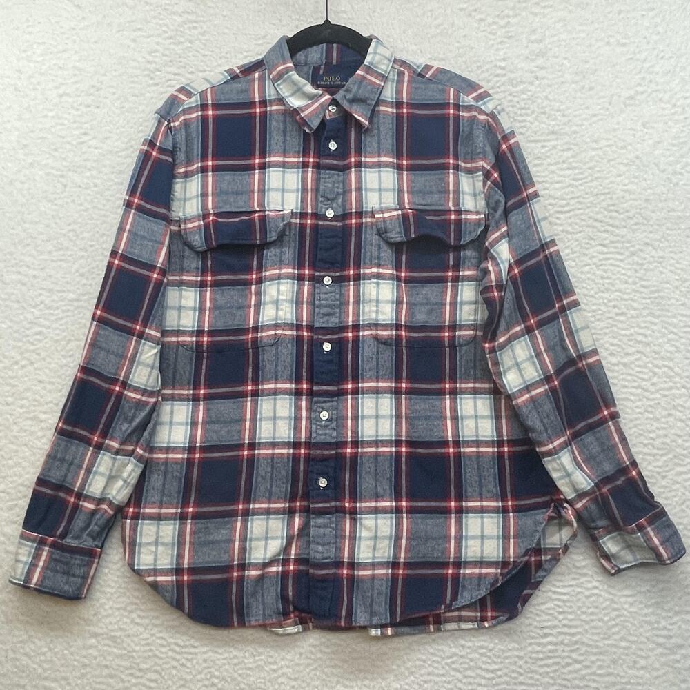 Polo Ralph Lauren Shirt Mens XL Blue Red Plaid Flannel Button Front Casual